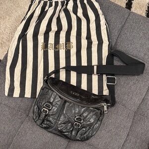 L.A.M.B. Black Leather Crossbody Bag with Buckle Pockets